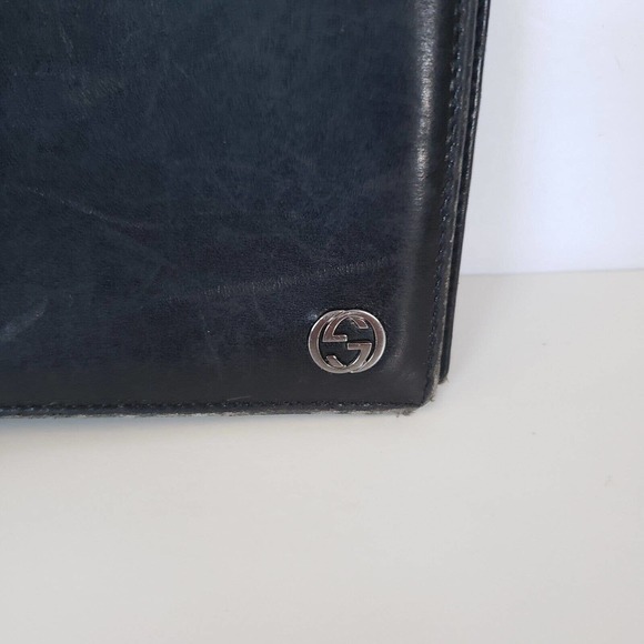 Gucci Designer Men's Card Wallet Black Silver Bifold 4x3 Leather Folding Medium - Picture 2 of 12